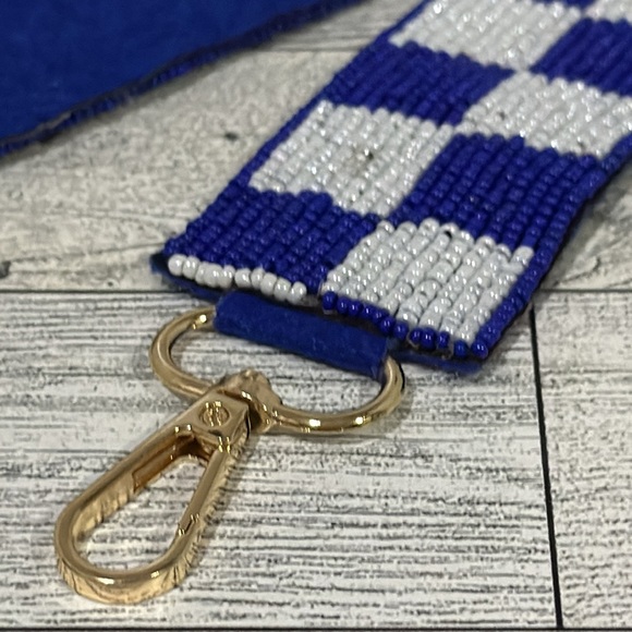 Blue white beaded checkered gold purse strap - Picture 5 of 5